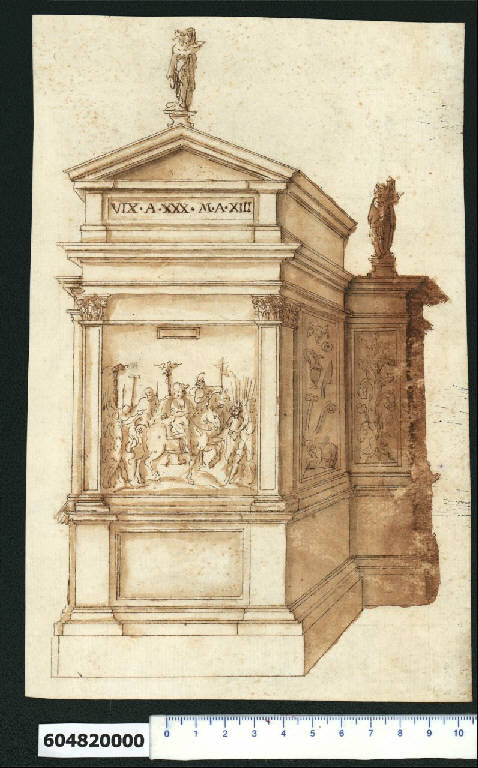 Veduta prospettica di tomba romana (disegno) di Montano, Giovanni Battista (secc. XVI/ XVII)