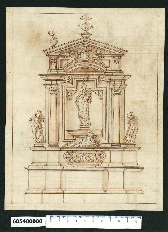 Prospetto di monumento funebre a parete (disegno) di Montano, Giovanni Battista (bottega) (secc. XVI/ XVII)