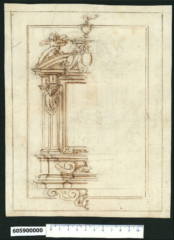 Prospetto parziale di cornice decorativa per immagine (disegno) di Montano, Giovanni Battista (secc. XVI/ XVII)