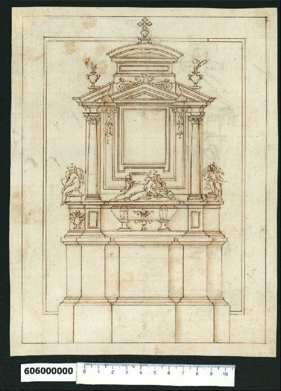 Prospetto di monumento funebre a parete (disegno) di Montano, Giovanni Battista (bottega) (secc. XVI/ XVII)