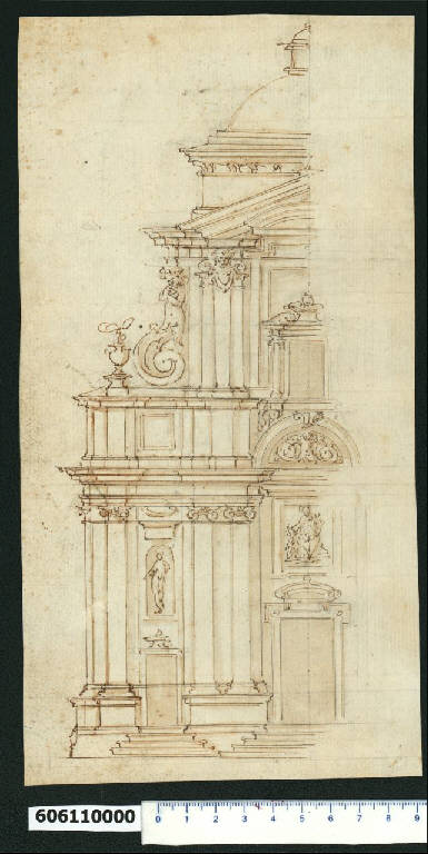 Prospetto parziale di chiesa (disegno) di Montano, Giovanni Battista (secc. XVI/ XVII)