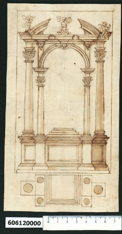 Pianta e prospetto di ciborio (disegno) di Montano, Giovanni Battista (scuola) (secc. XVI/ XVII)
