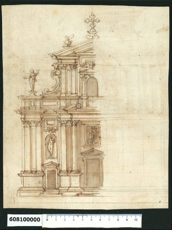 Prospetto parziale di chiesa (disegno) di Montano, Giovanni Battista (secc. XVI/ XVII)