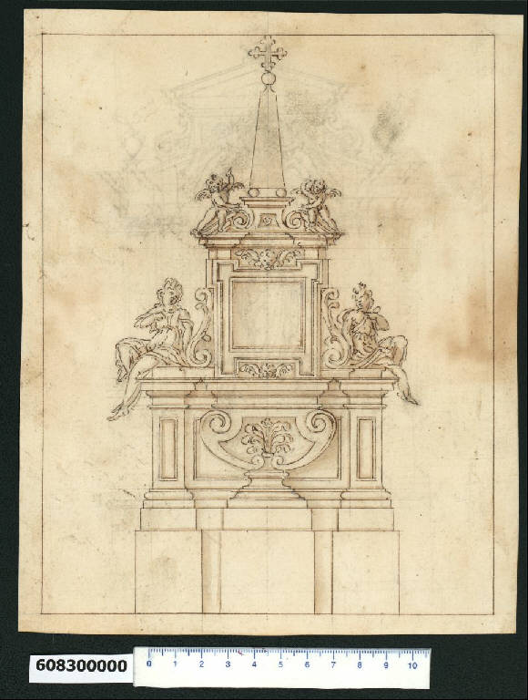 Prospetto di monumento funebre (disegno) di Montano, Giovanni Battista (bottega) (secc. XVI/ XVII)