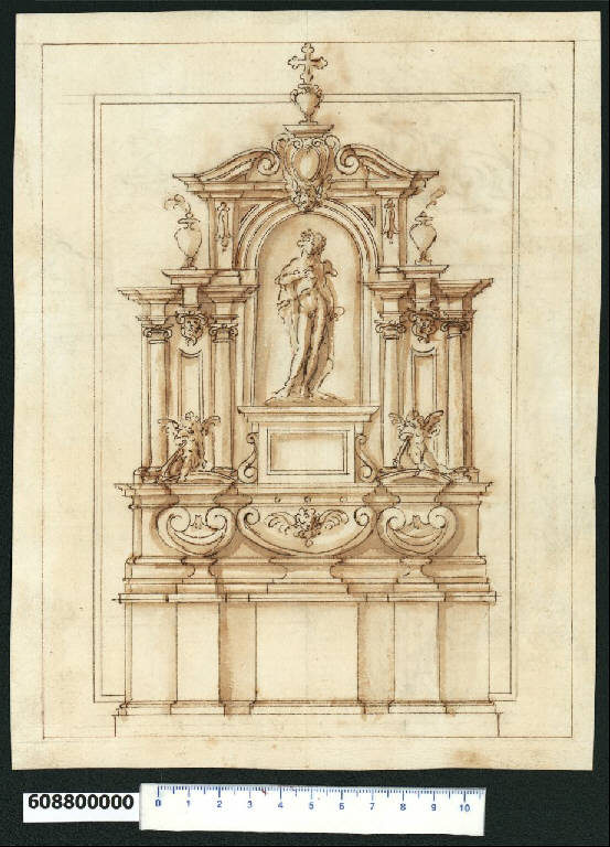 Prospetto di monumento funebre a parete (disegno) di Montano, Giovanni Battista (secc. XVI/ XVII)