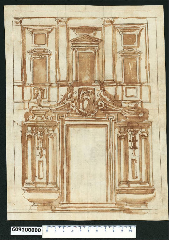 Prospetto di edificio (?) con portale (disegno) di Montano, Giovanni Battista (secc. XVI/ XVII)