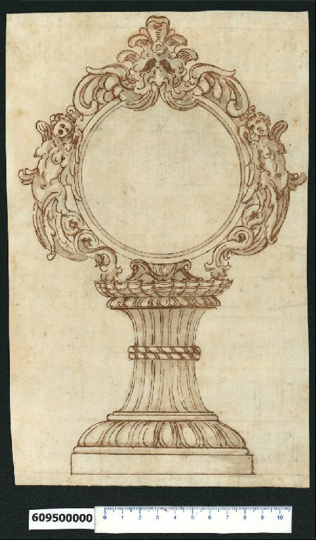 Prospetto di specchio da appoggio (?) (disegno) di Montano, Giovanni Battista ((?)) (secc. XVI/ XVII)