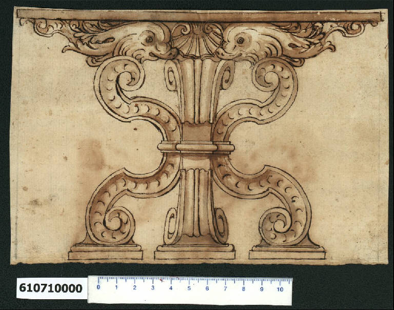 Prospetto di supporto per tavolo (disegno) di Montano, Giovanni Battista (attribuito) (secc. XVI/ XVII)