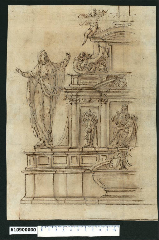 Prospetto parziale di monumento funebre (disegno) di Montano, Giovanni Battista (secc. XVI/ XVII)
