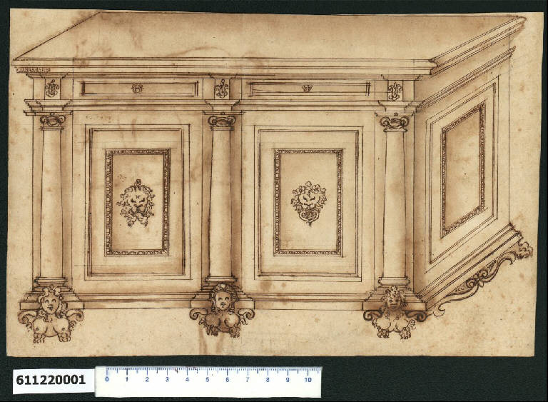 Assonometria di banco (disegno) di Montano, Giovanni Battista (bottega) (secc. XVI/ XVII)