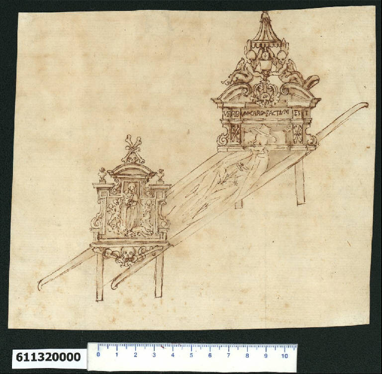 Veduta prospettica di cataletto (disegno) - ambito romano (primo quarto sec. XVII)
