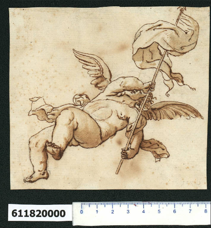 Angelo in volo con stendardo (disegno) - ambito centro-italiano (prima metà sec. XVII)