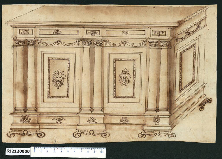 Assonometria di banco (disegno) di Montano, Giovanni Battista (bottega) (secc. XVI/ XVII)