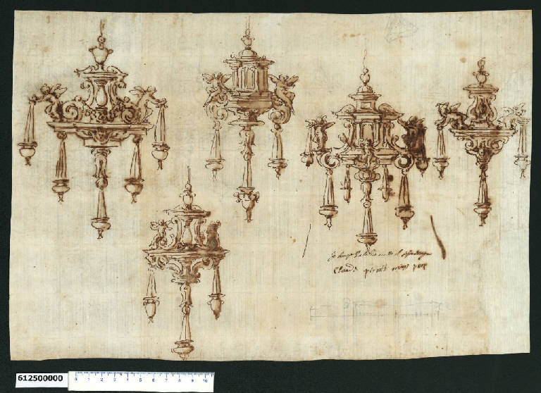 Decorazioni di lampadari (disegno) di Pernet, Claude (prima metà sec. XVII)