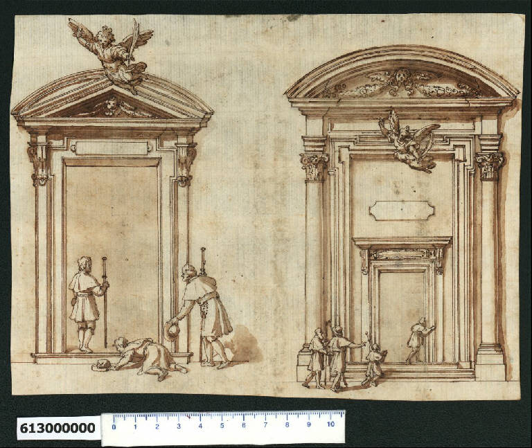 Prospetto di portale e prospetto della Porta Santa in S. Pietro a Roma (disegno) - ambito romano (secondo quarto sec. XVII)
