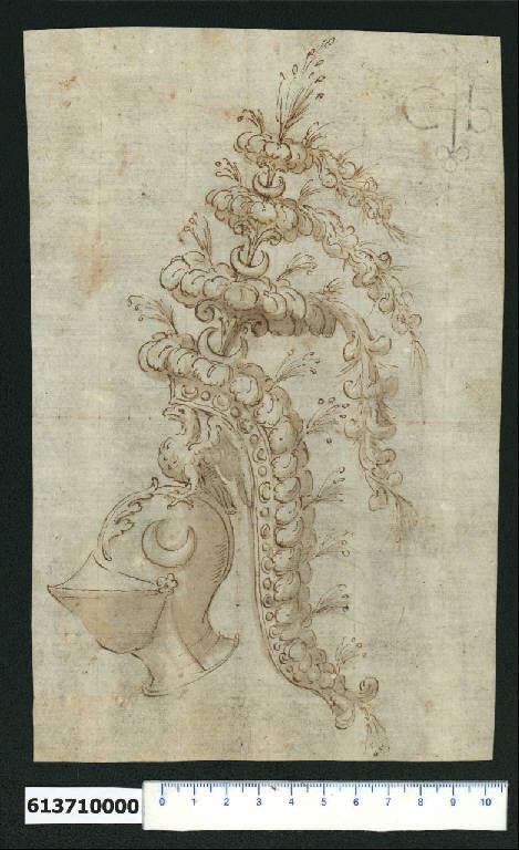 Cimiero ornato da parata (disegno) - ambito emiliano (sec. XVII)