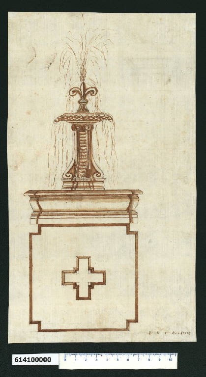 Pianta e prospetto di fontana (disegno) - ambito romano (primo quarto sec. XVII)
