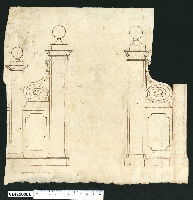 Prospetto di portale per cancello (disegno) - ambito romano (prima metà sec. XVII)