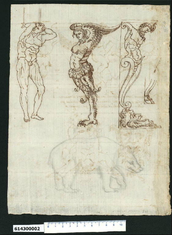 Mensole a telamoni (disegno) - ambito centro-italiano (secc. XVI/ XVII)