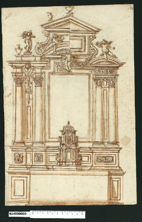 Prospetto di altare (disegno) di Montano, Giovanni Battista (attribuito) (secc. XVI/ XVII)