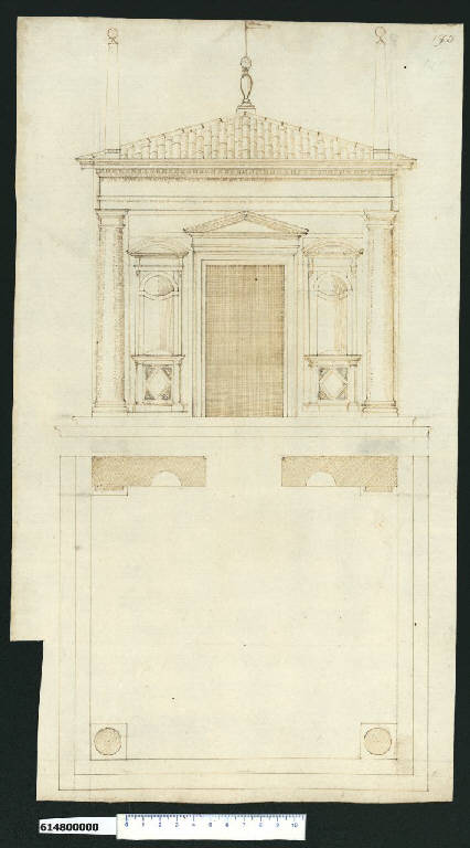 Pianta e prospetto di pronao (disegno) - ambito romano (fine/inizio secc. XVI/ XVII)