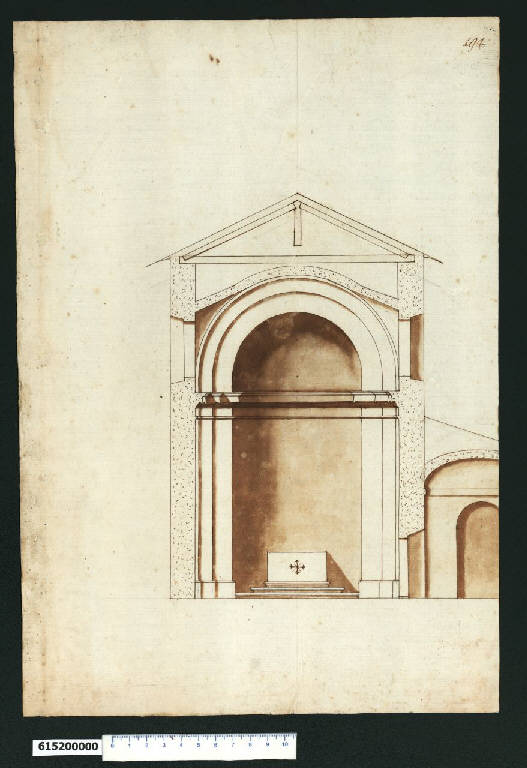 Sezione di cappella con altare (disegno) - ambito italiano centro-settentrionale (secc. XVI/ XVII)