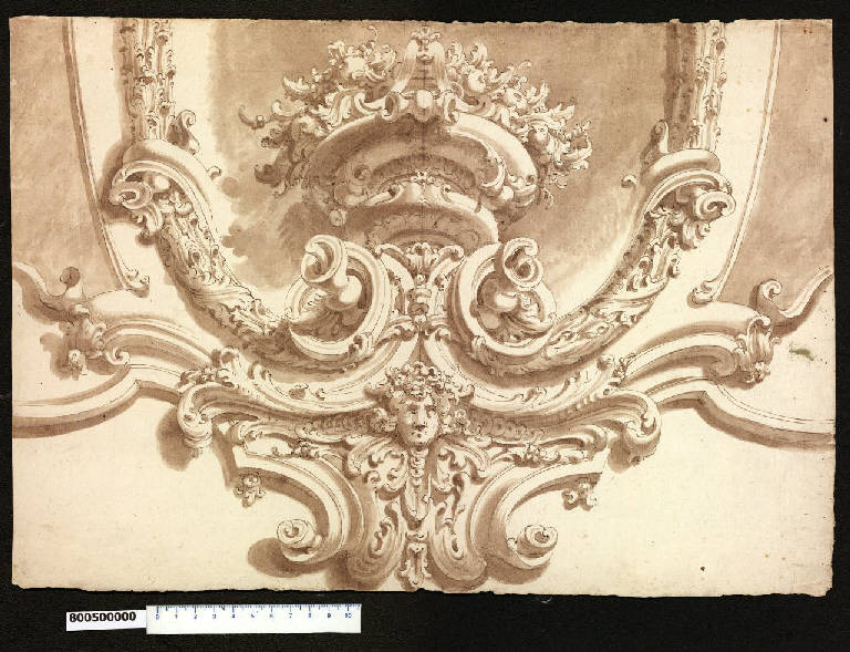 Decorazione per la parte inferiore di un'incorniciatura ovoidale (disegno) di Orlandi, Stefano (prima metà sec. XVIII)