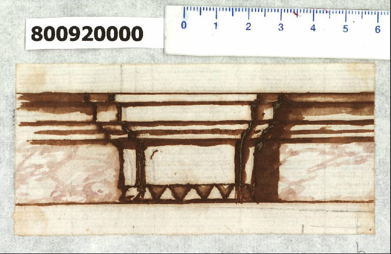 Mensola di cornice con motivo a dentelli (disegno) - ambito romano (seconda metà sec. XVII)