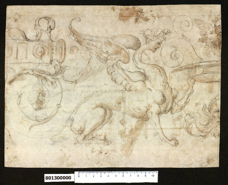 Fregio a grottesca (disegno) - ambito fiorentino (ultimo quarto sec. XVI)