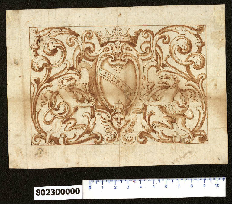 Motivo decorativo con stemma di Lucca (disegno) - ambito lucchese (secc. XVI/ XVII)