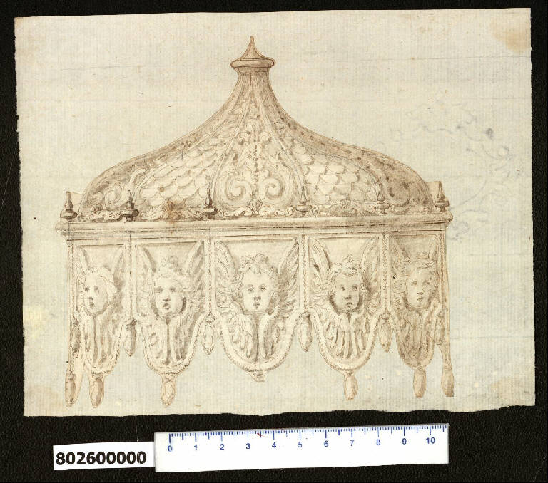 Coronamento di padiglione o baldacchino (?) (disegno) - ambito centro-italiano (prima metà sec. XVII)