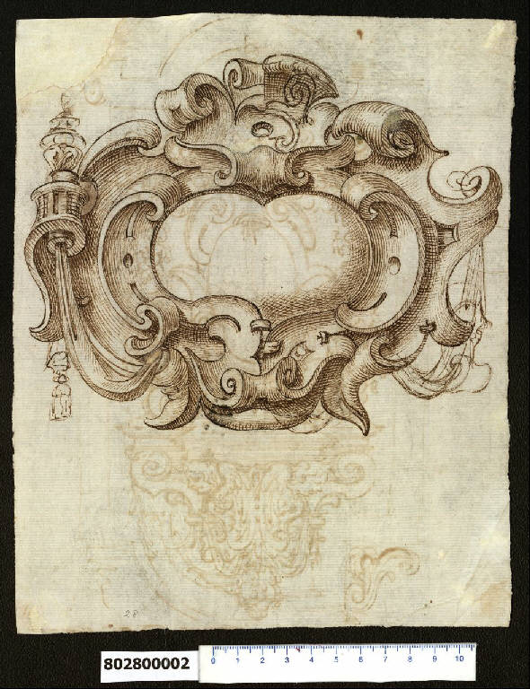 Cartella ornata in due varianti (disegno) - ambito centro-italiano (prima metà sec. XVII)