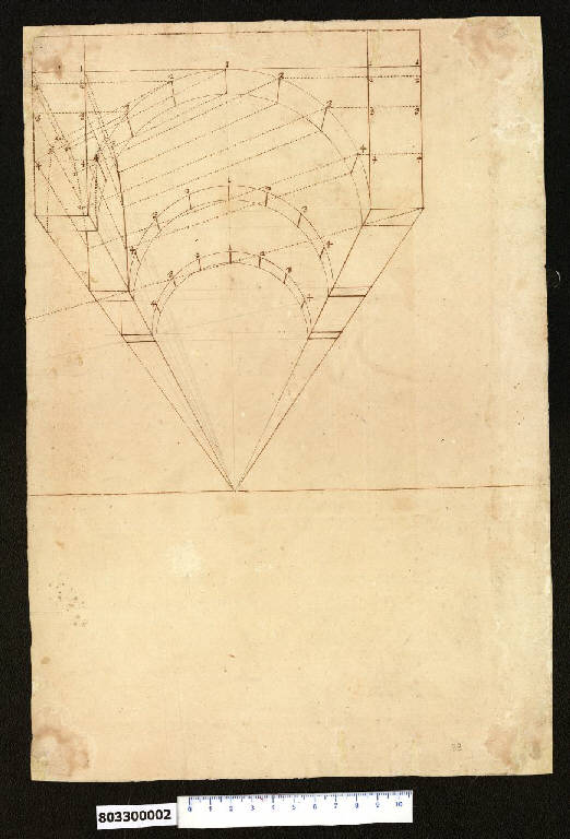 Prospettiva centrale di un soffitto voltato (disegno) - ambito centro italiano (prima metà sec. XVIII)