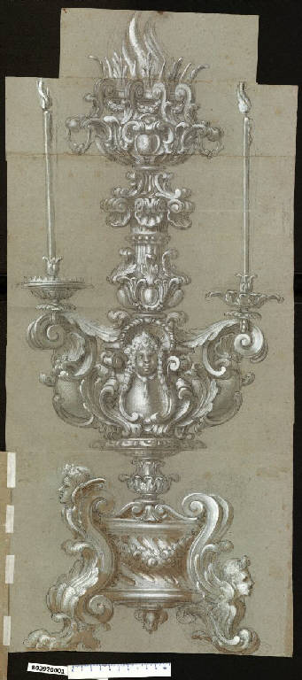 Candelabro con braciere (disegno) di Martinelli, Domenico (secc. XVII/ XVIII)