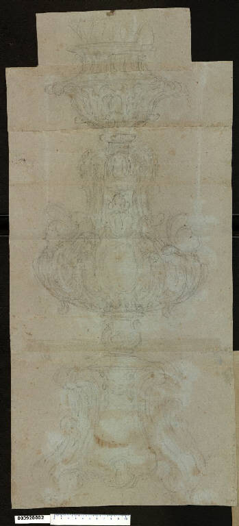 Braciere su candelabro (disegno) di Martinelli, Domenico (secc. XVII/ XVIII)