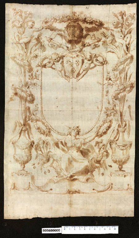 Cartella ornata per iscrizione (disegno) - ambito romano (sec. XVII)
