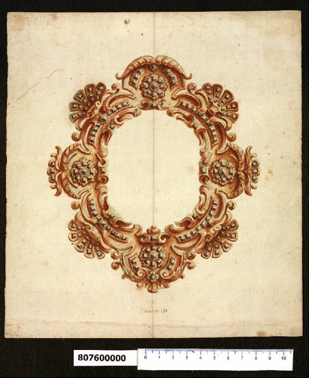 Cornice di oreficeria con motivi decorativi (disegno) di Giannoni, Ambrogio (bottega) (sec. XVII)