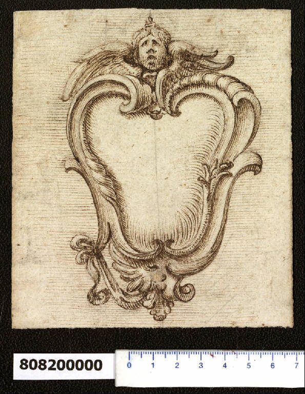 Cartella per arme gentilizia (disegno) - ambito italiano (fine sec. XVII)