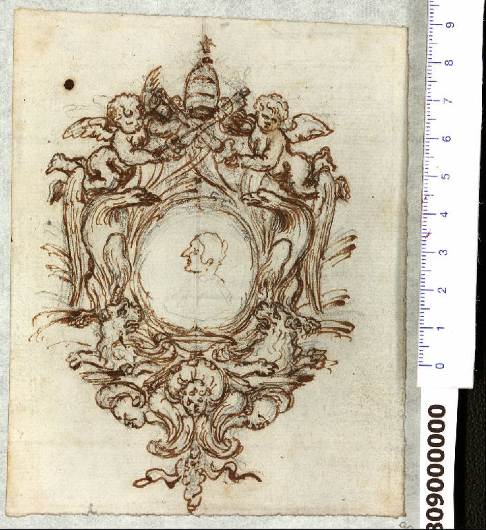 Cornice ornata per ritratto di Innocenzo XI (disegno) di Martinelli, Domenico (sec. XVII)