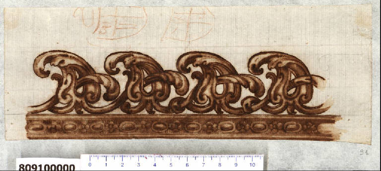 Cornice di bronzo per carrozza (disegno) - ambito romano (sec. XVII)