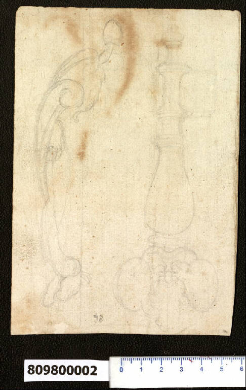 Cartella per arme papale e candeliere (?) (disegno) di Montano, Giovanni Battista ((?)) (secc. XVI/ XVII)