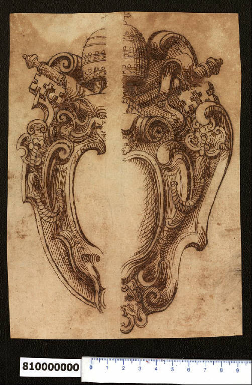 Cartelle per arme papale (disegno) di Montano, Giovanni Battista (secc. XVI/ XVII)
