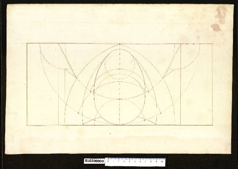 Tracciato geometrico per un motivo decorativo a ovoli e frecce (disegno) - ambito centro italiano (seconda metà sec. XVIII)