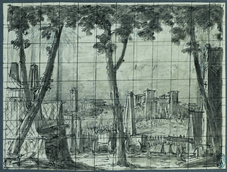Accampamento [Annibale a Capua di Giuseppe Farinelli, 1810] (disegno) di Landriani, Paolo (sec. XIX)