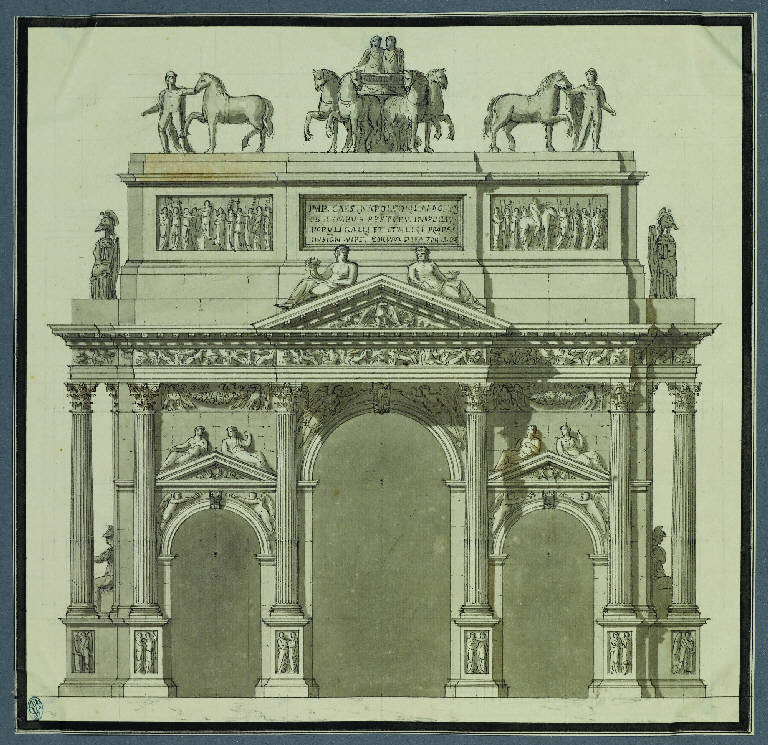 Progetto per un arco trionfale in onore dell'Imperatore, 1805 (disegno) di Landriani, Paolo (sec. XIX)