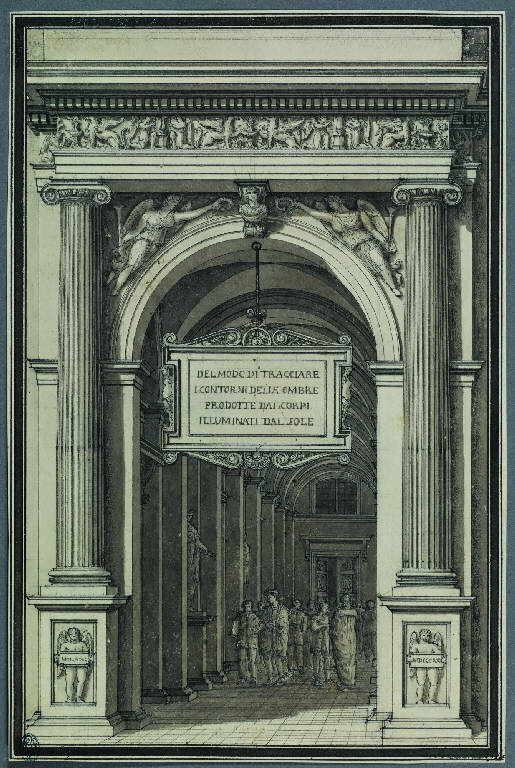 Bozzetto per il frontespizio "del modo di tracciare i contorni delle ombre" di P. Landriani, 1831 (disegno) di Landriani, Paolo (sec. XIX)