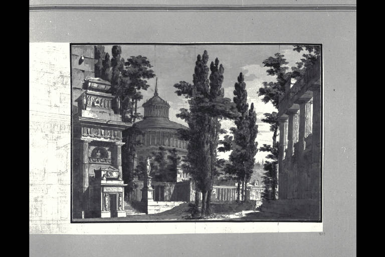 Veduta fantastica con rovine (disegno) di Landriani, Paolo (sec. XIX)