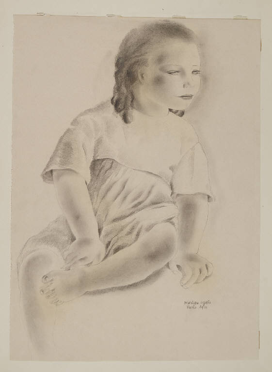 Bambina seduta, Schizzo di volto femminile (disegno) di Lydis, Mariette (sec. XX)