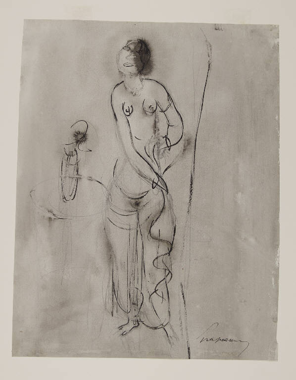 Studio di una figura femminile seminuda, Studio di una figura femminile nuda (disegno) di Spazzapan, Luigi (sec. XX)