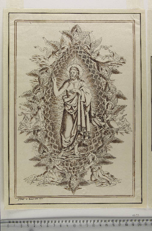 Cristo entro una mandorla circondato da angeli, Cristo in gloria (disegno) di Baldini, Baccio; De Rubeis, Giovanni Battista (fine sec. XVIII)